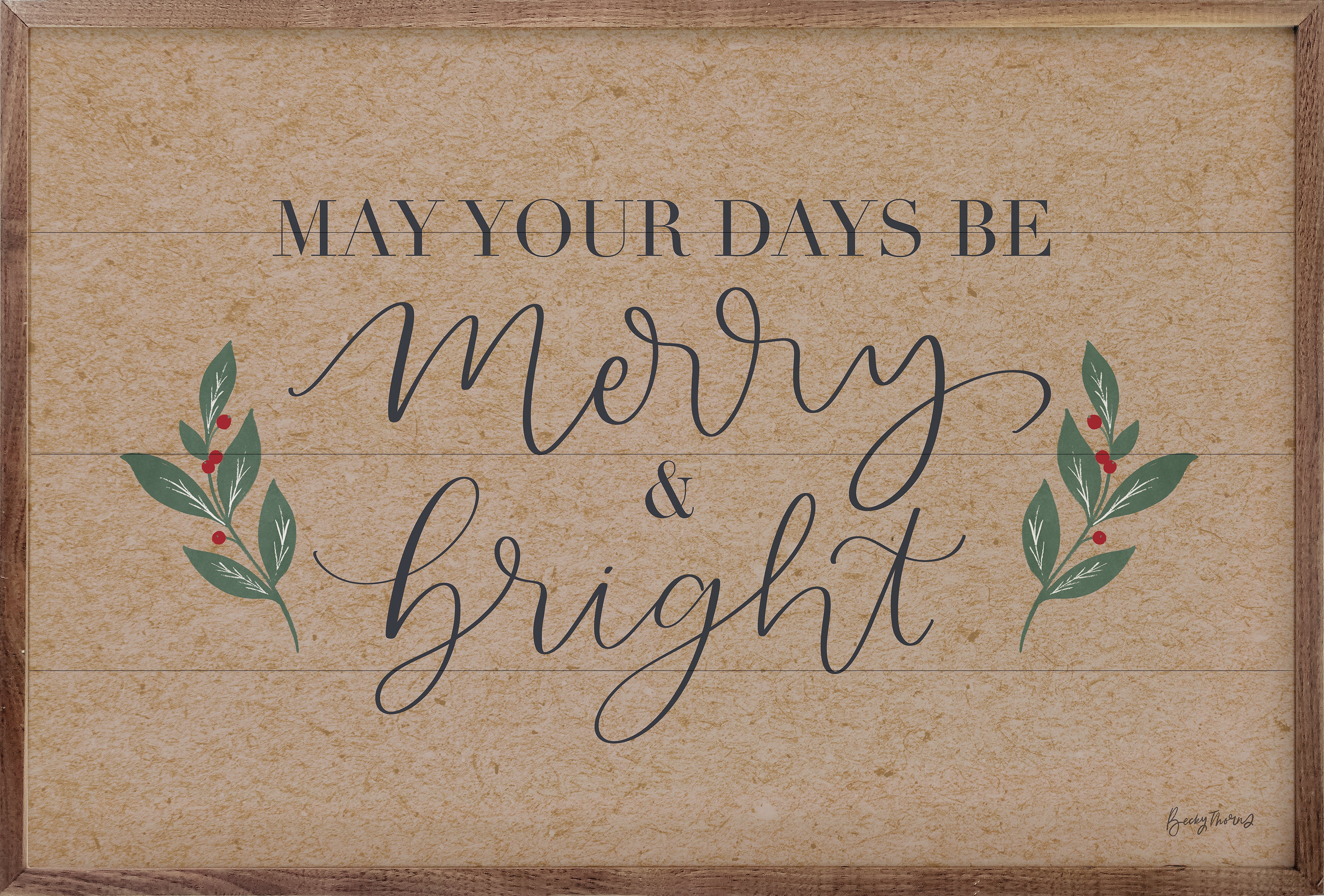 Neutral Christmas I Merry And Bright By Becky Thorns 16x10 / Brown