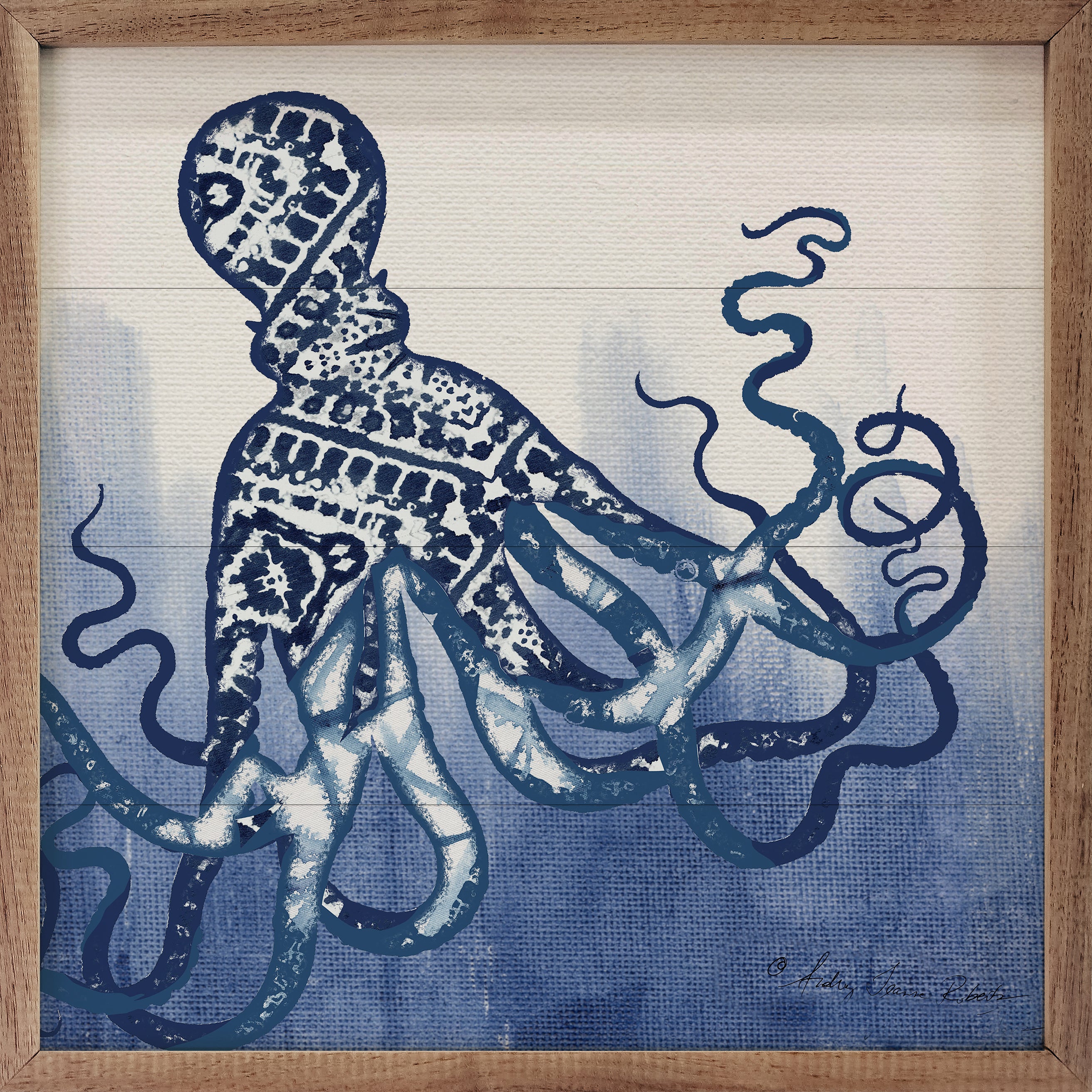 Blue Pattern 2 Octopus By Audrey Jeanne Roberts 16x16 / Multi-Color