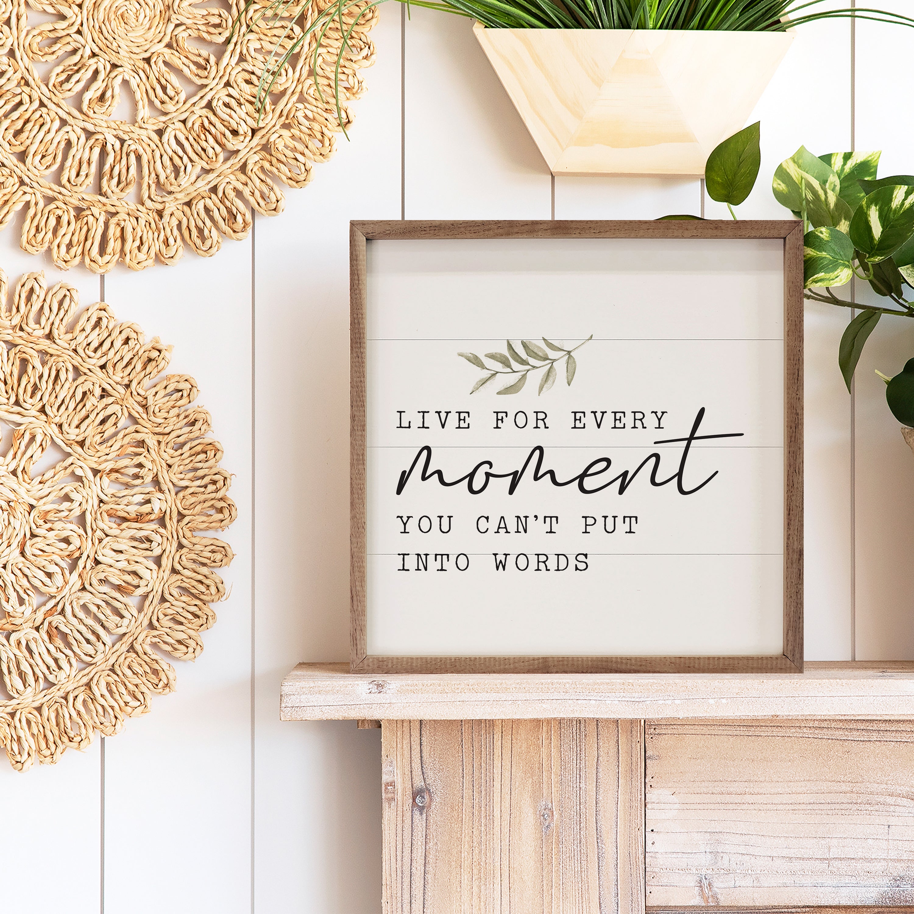 Live For Every Moment Greenery White 16x16 / White
