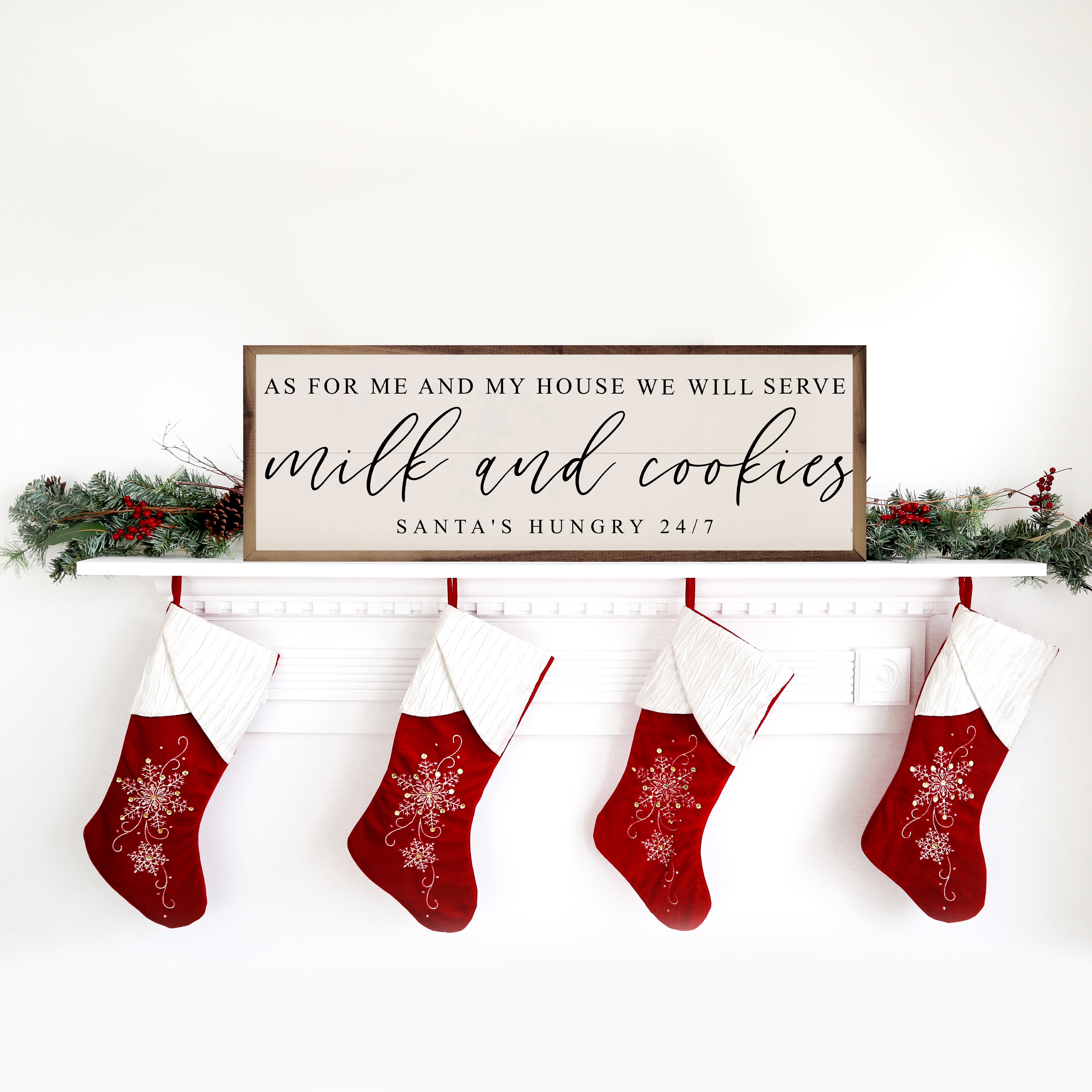 Milk And Cookies Santa's Hungry White 24x8 / White