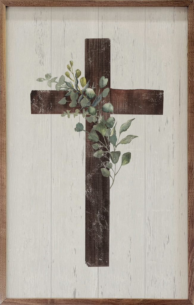Cross With Greenery Whitewash 10x16 / Whitewash