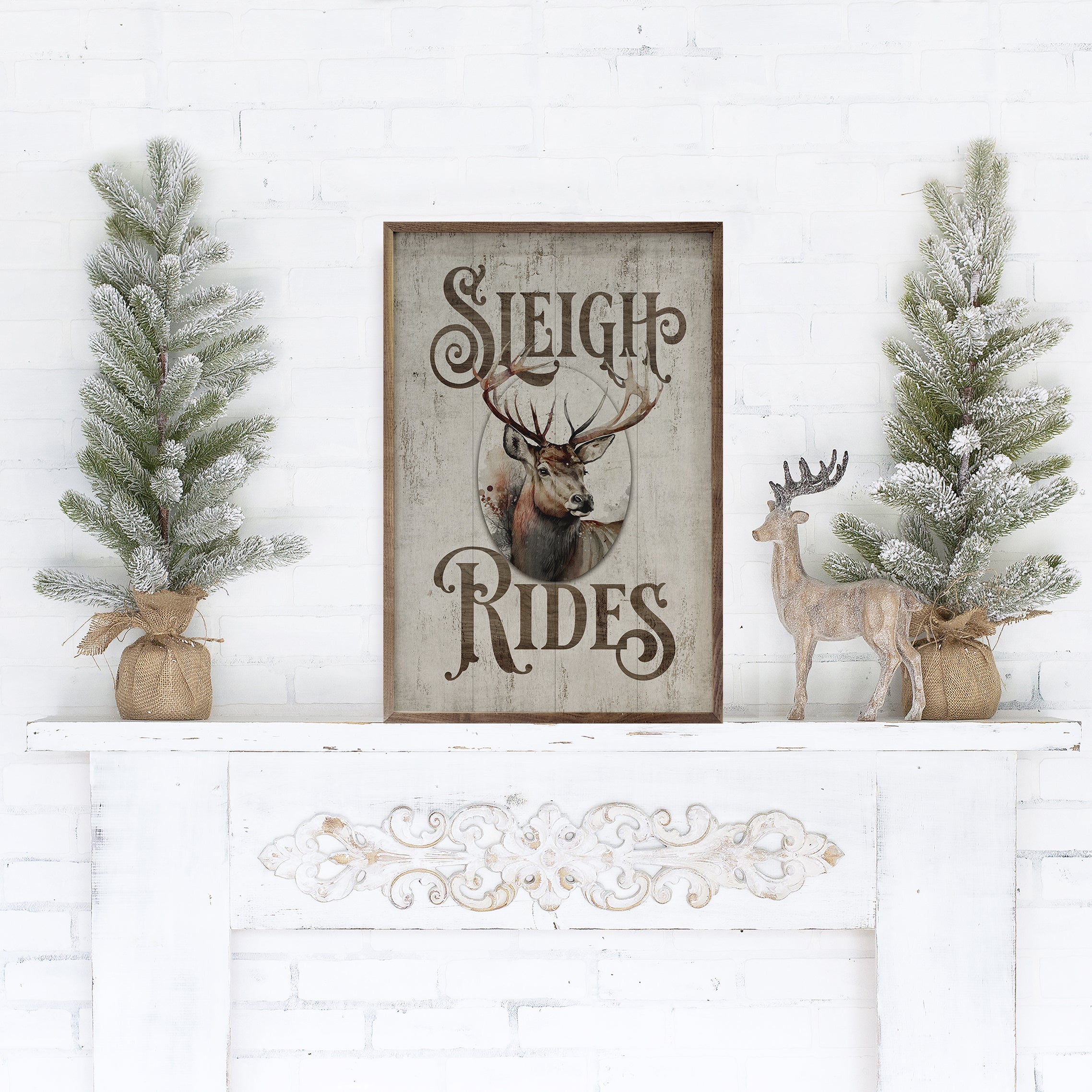 Sleigh Rides Reindeer Classic Whitewash 10x16 / Whitewash