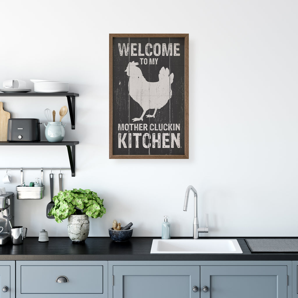 Welcome To My Mother Cluckin Kitchen Chicken Black 10x16 / Black