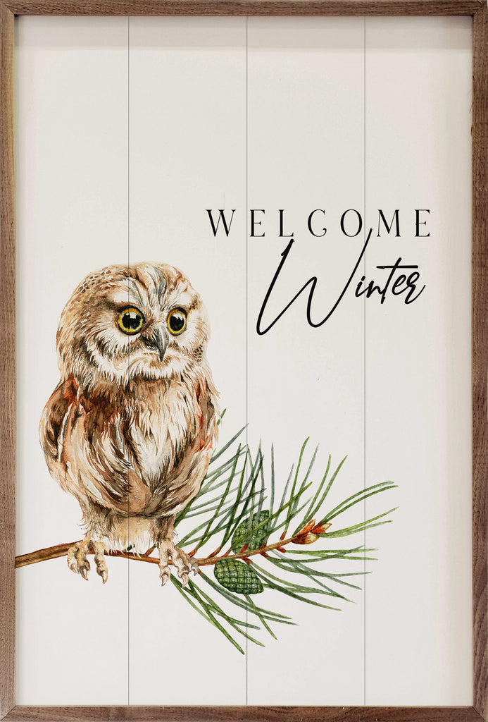 Welcome Winter Owl White 10x16 / White