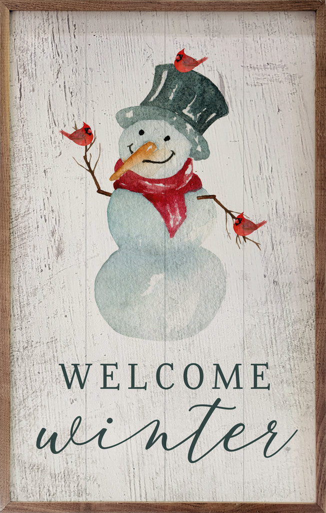 Welcome Winter Snowman Whitewash 10x16 / Whitewash