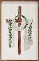 Wooden Cross With Draping Scarf 10x16 / White