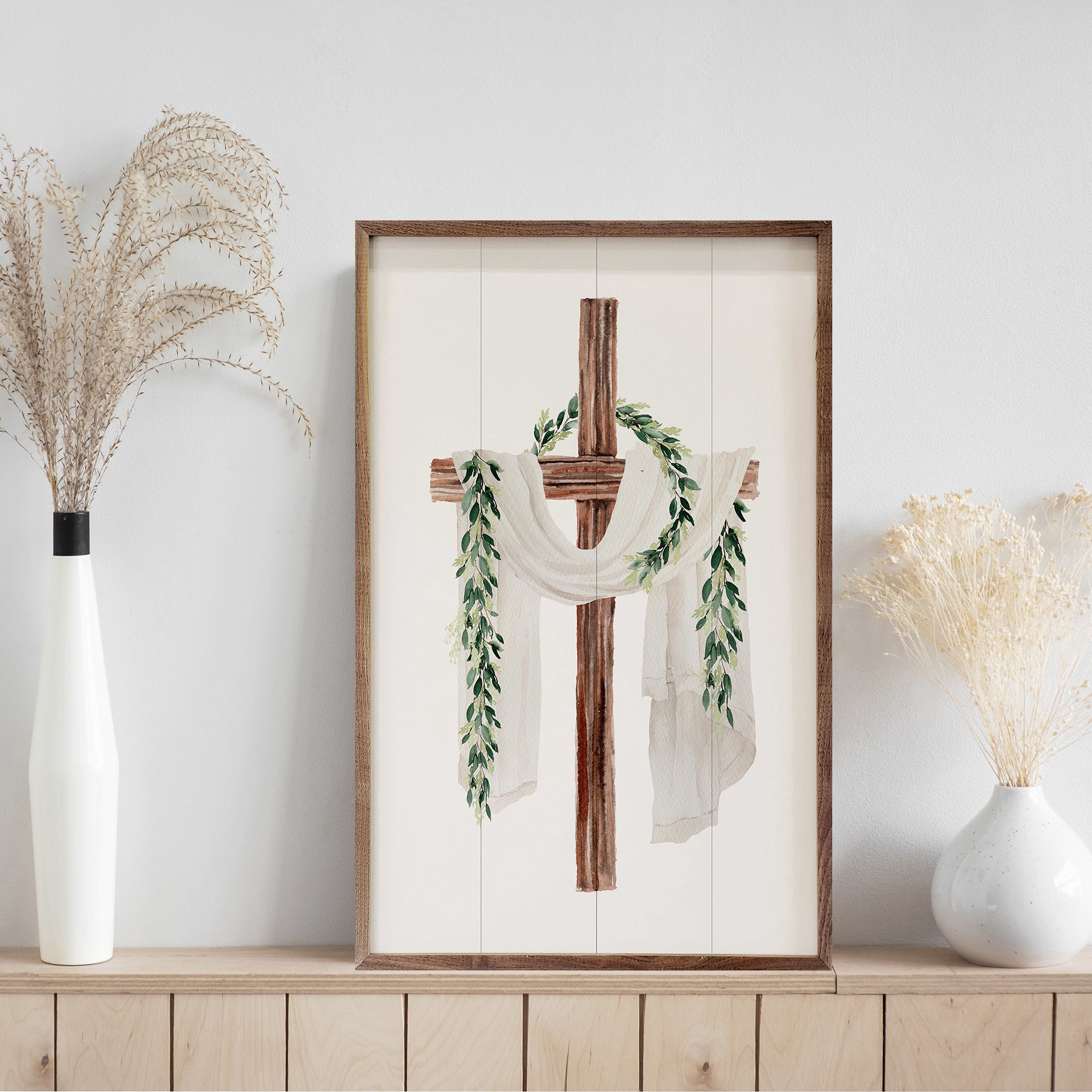 Wooden Cross With Draping Scarf 10x16 / White