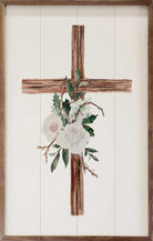 Wooden Cross With Roses 10x16 / White