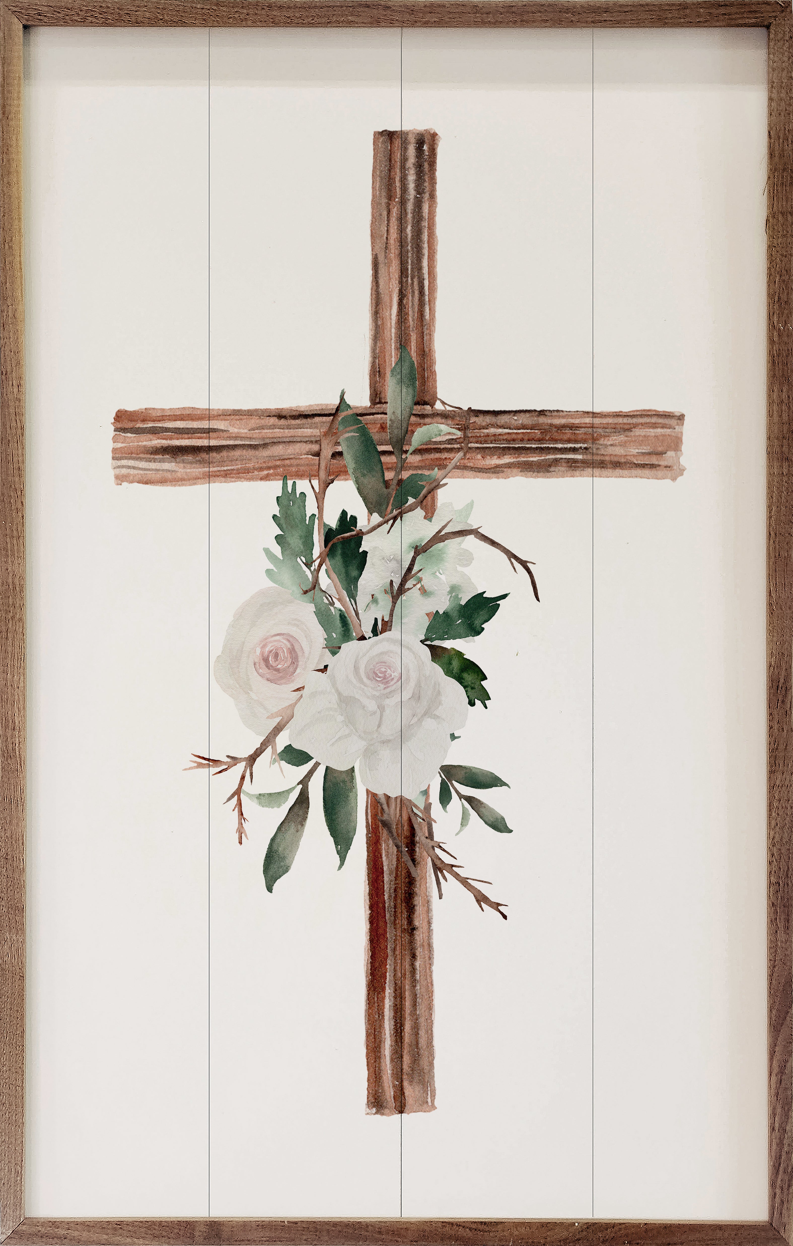 Wooden Cross With Roses 10x16 / White