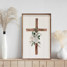 Wooden Cross With Roses 10x16 / White