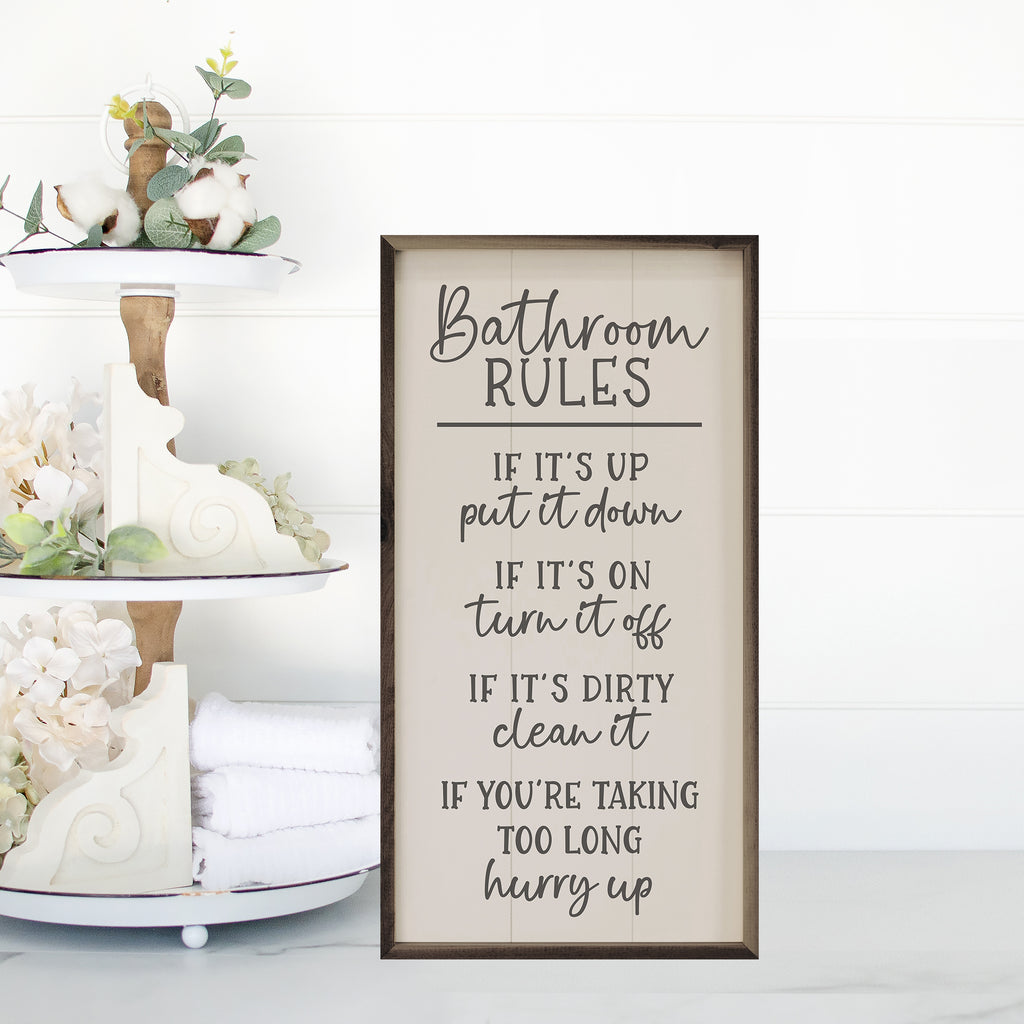 Bathroom Rules Funny White 12x24 / White