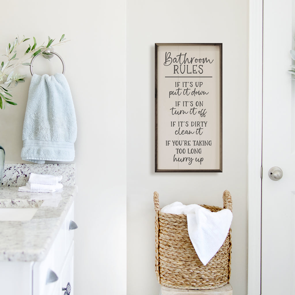 Bathroom Rules Funny White 12x24 / White