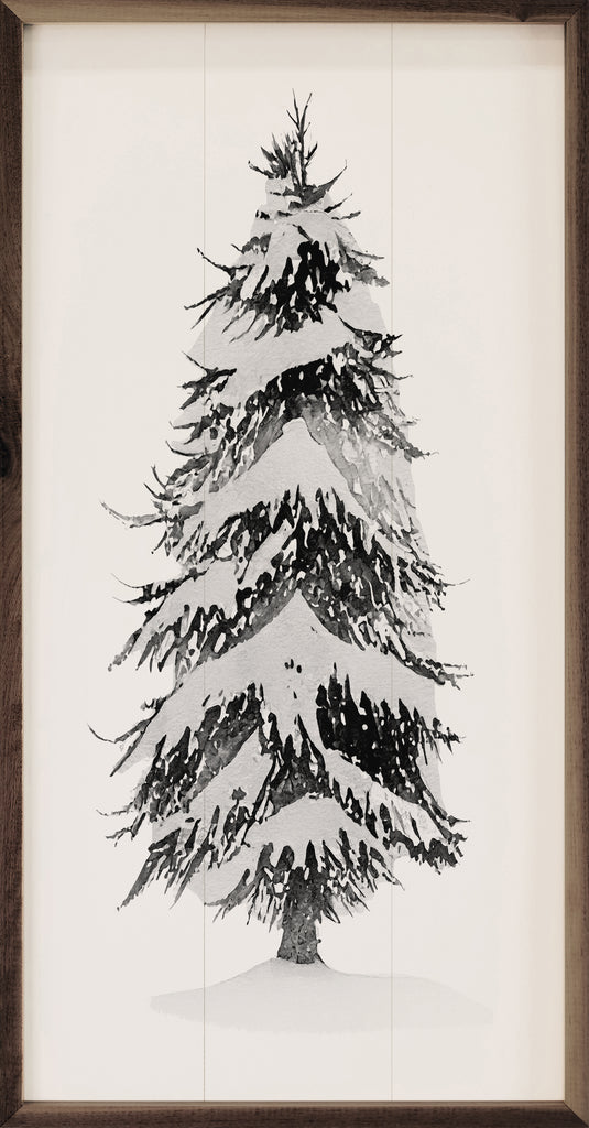 Grayscale Snowy Pine I 12x24 / White