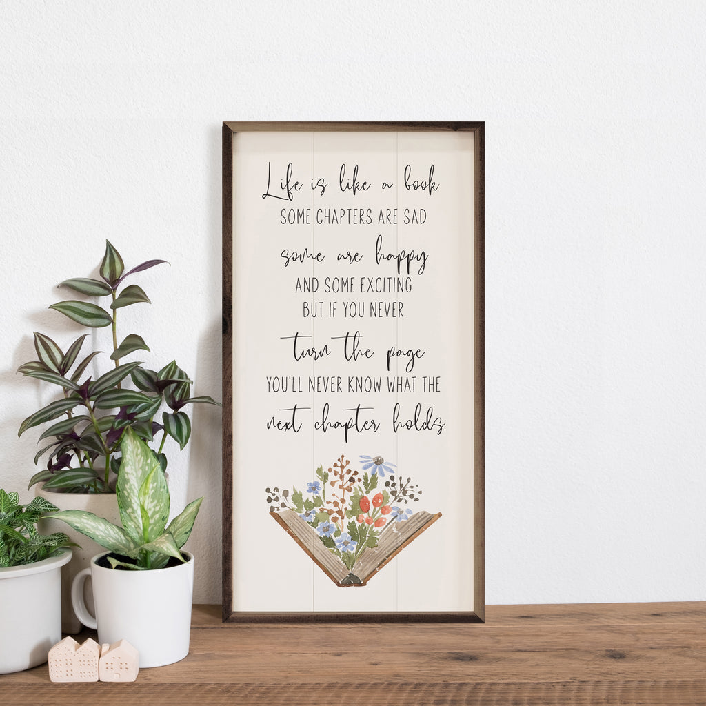 Life Is Like A Book Flowers White 12x24 / White
