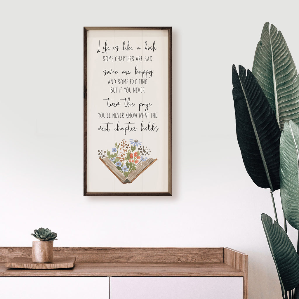 Life Is Like A Book Flowers White 12x24 / White