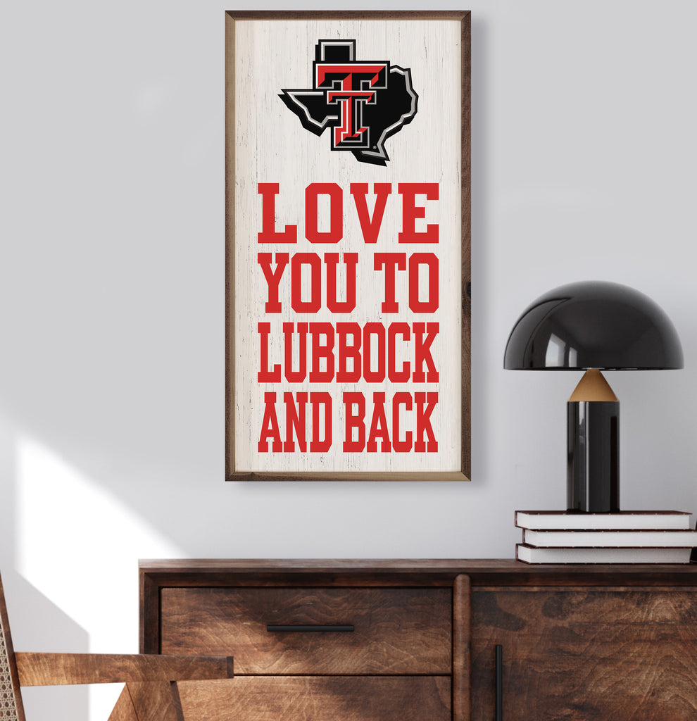 Love You And Back Texas Tech 12x24 / White