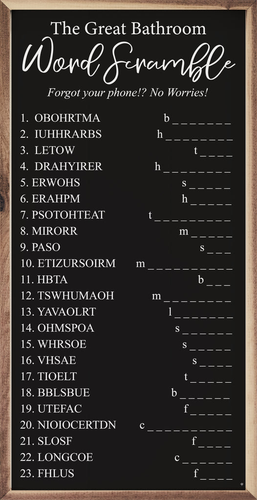 The Great Bathroom Word Scramble Black 12x24 / Black