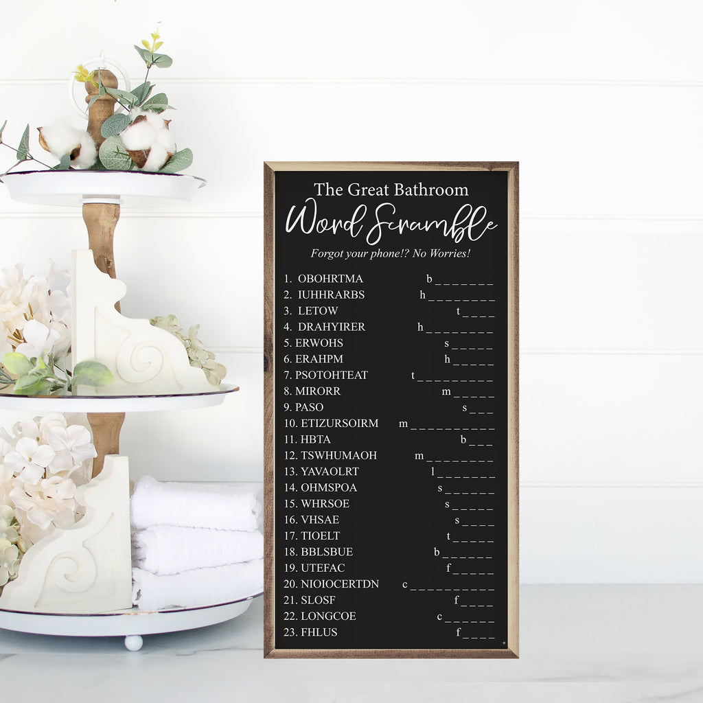 The Great Bathroom Word Scramble Black 12x24 / Black