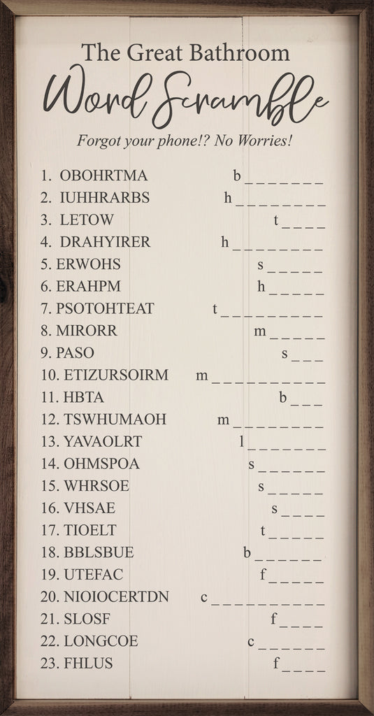 The Great Bathroom Word Scramble White 12x24 / White