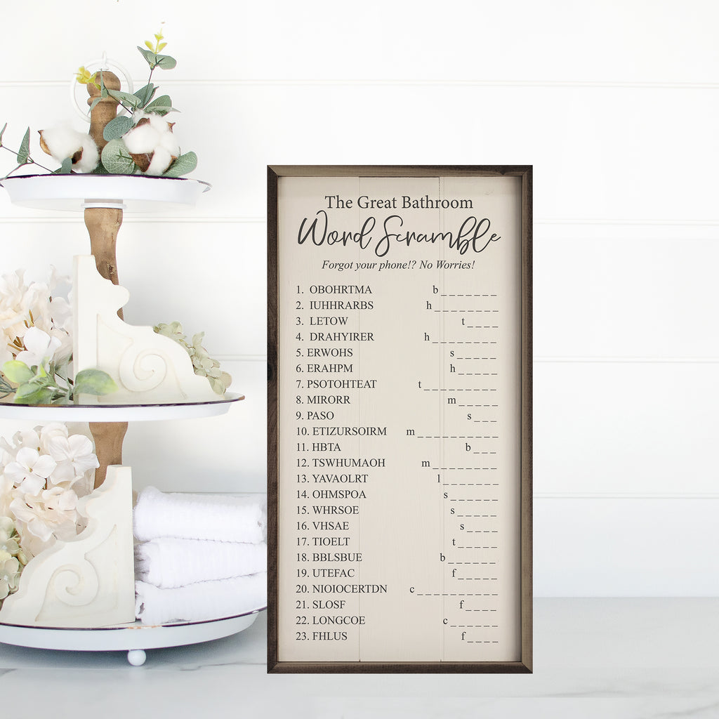 The Great Bathroom Word Scramble White 12x24 / White