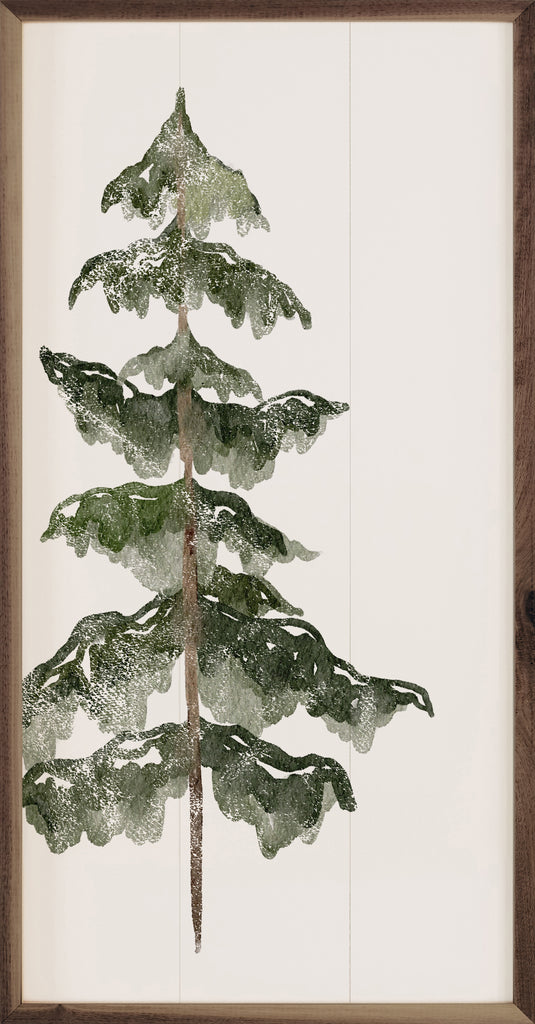 Watercolor Evergreen Tree Left White 12x24 / White