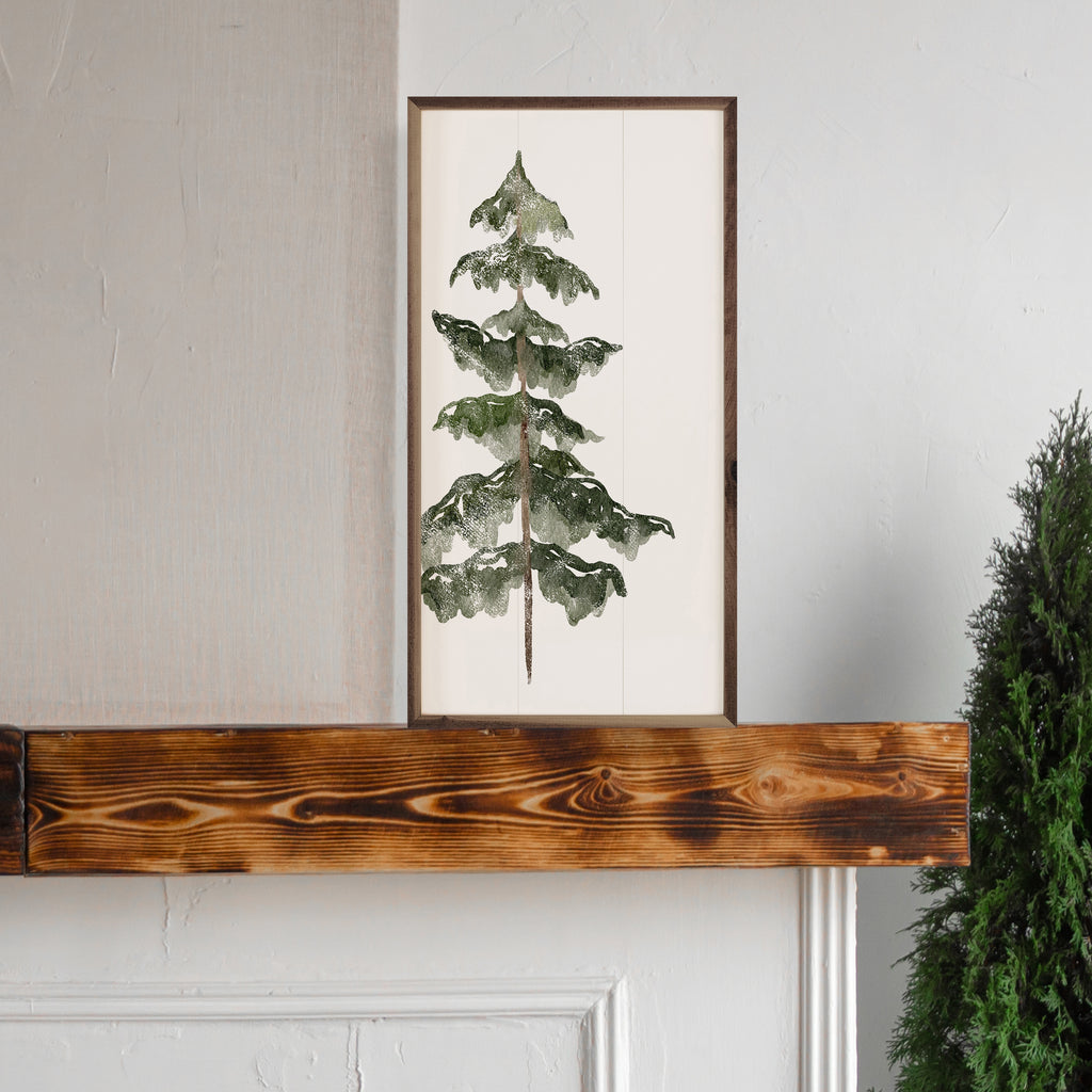 Watercolor Evergreen Tree Left White 12x24 / White
