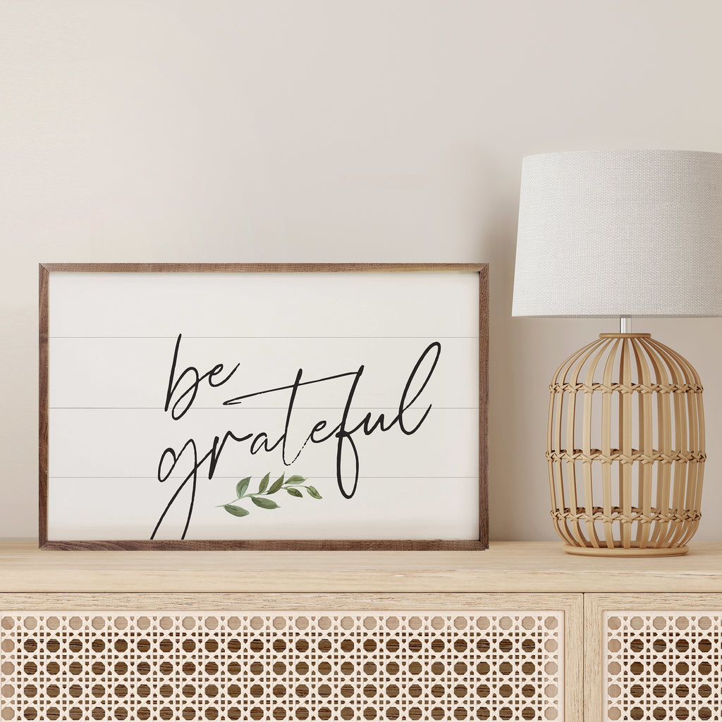 Be Grateful Greenery White 16x10 / White