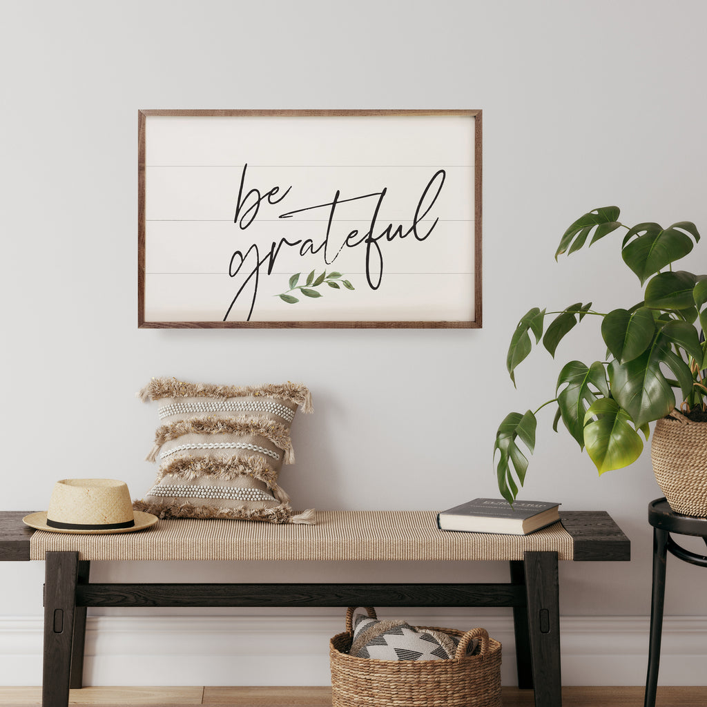 Be Grateful Greenery White 16x10 / White