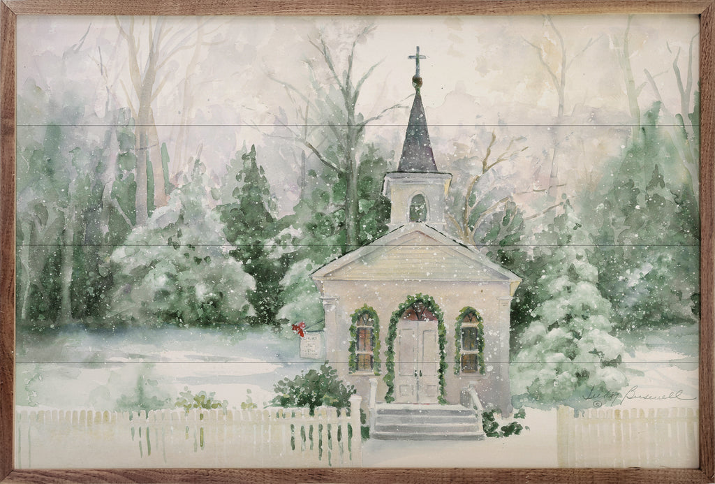 Church In Winter By Judy Buswell 16x10 / Multi-Color