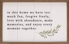 In This Home We Have Too Much Fun Greenery White 16x10 / White