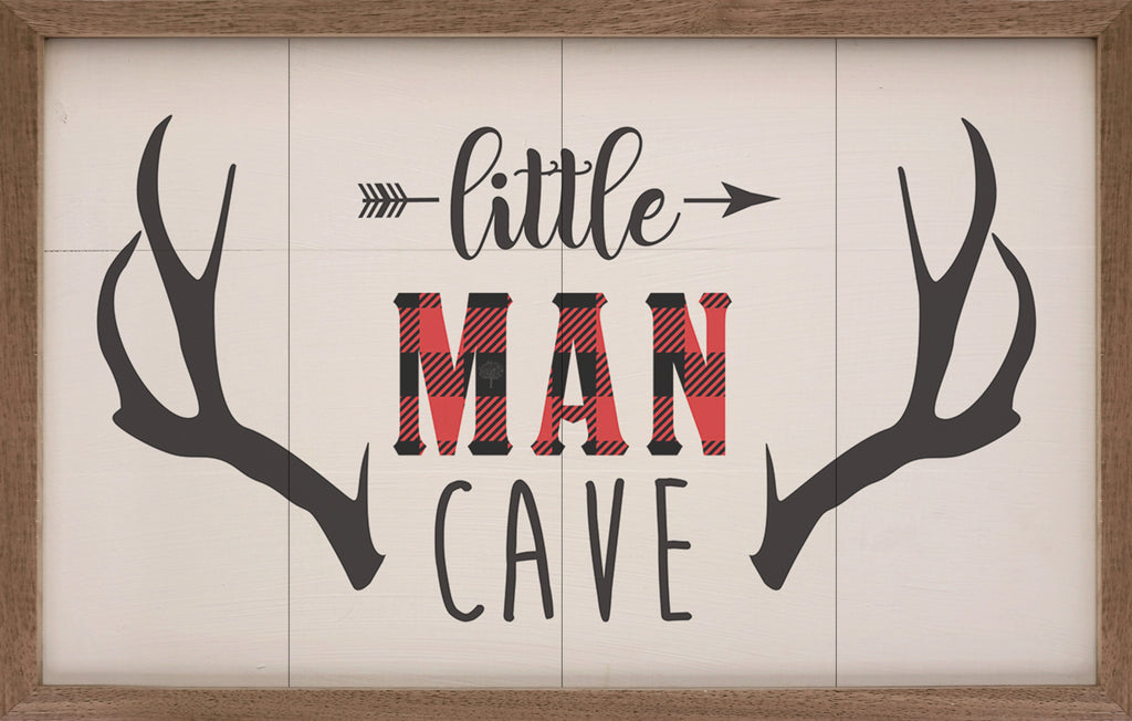 Little Man Cave Plaid Antlers Arrow White 16x10 / White