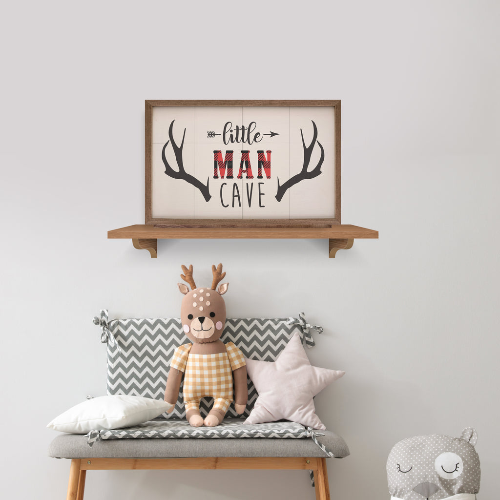Little Man Cave Plaid Antlers Arrow White 16x10 / White