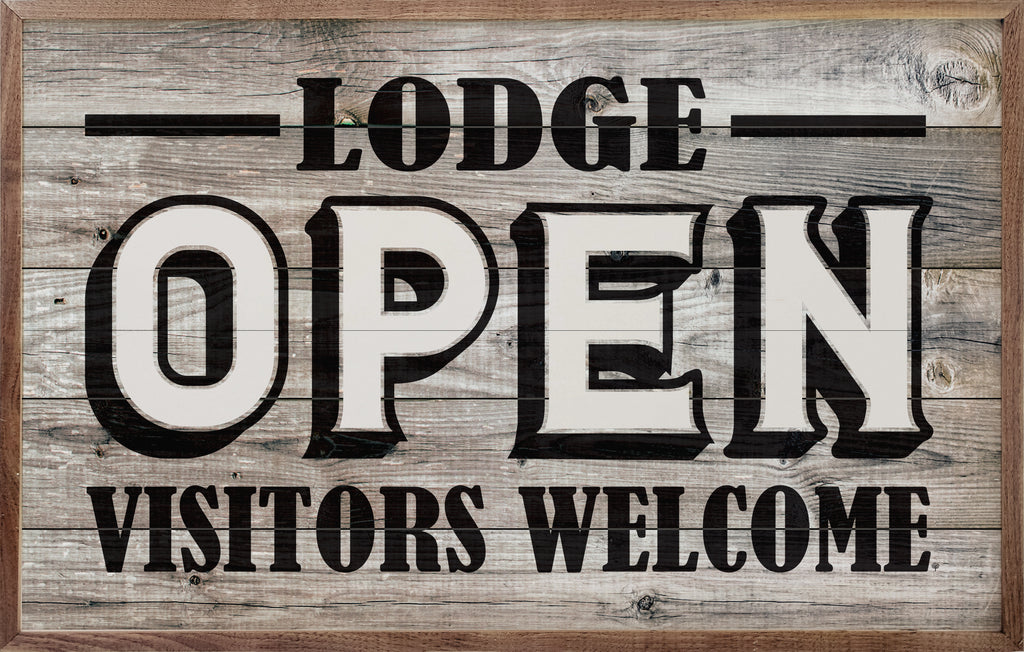 Lodge Open Visitors Welcome Whitewash 16x10 / Whitewash