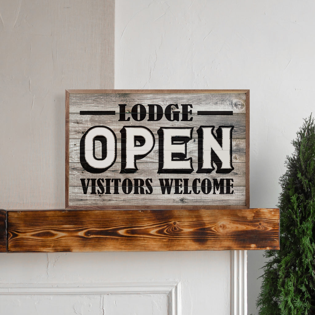 Lodge Open Visitors Welcome Whitewash 16x10 / Whitewash