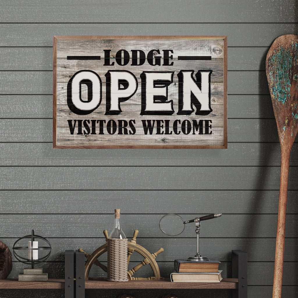 Lodge Open Visitors Welcome Whitewash 16x10 / Whitewash