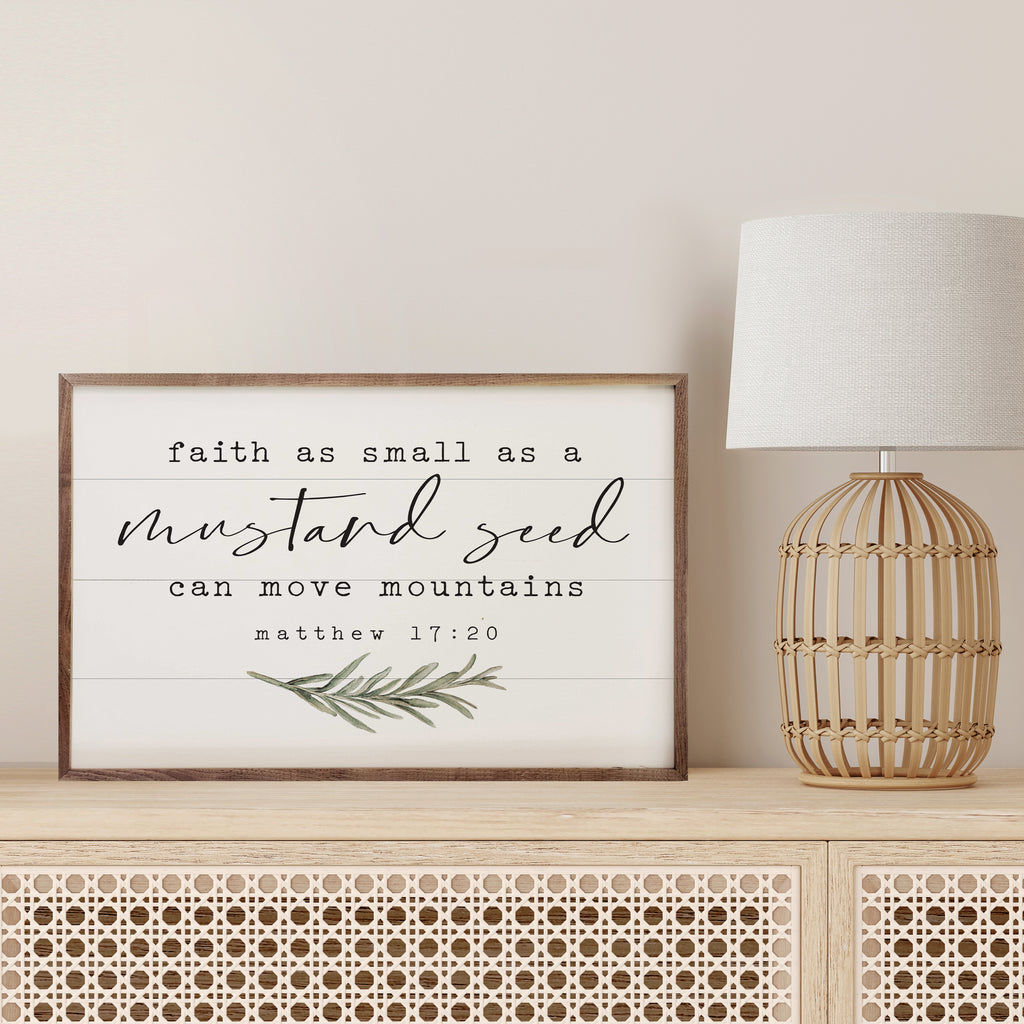 Mustard Seed Greenery Matthew 17 20 White 16x10 / White