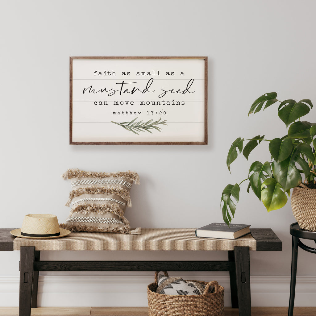 Mustard Seed Greenery Matthew 17 20 White 16x10 / White