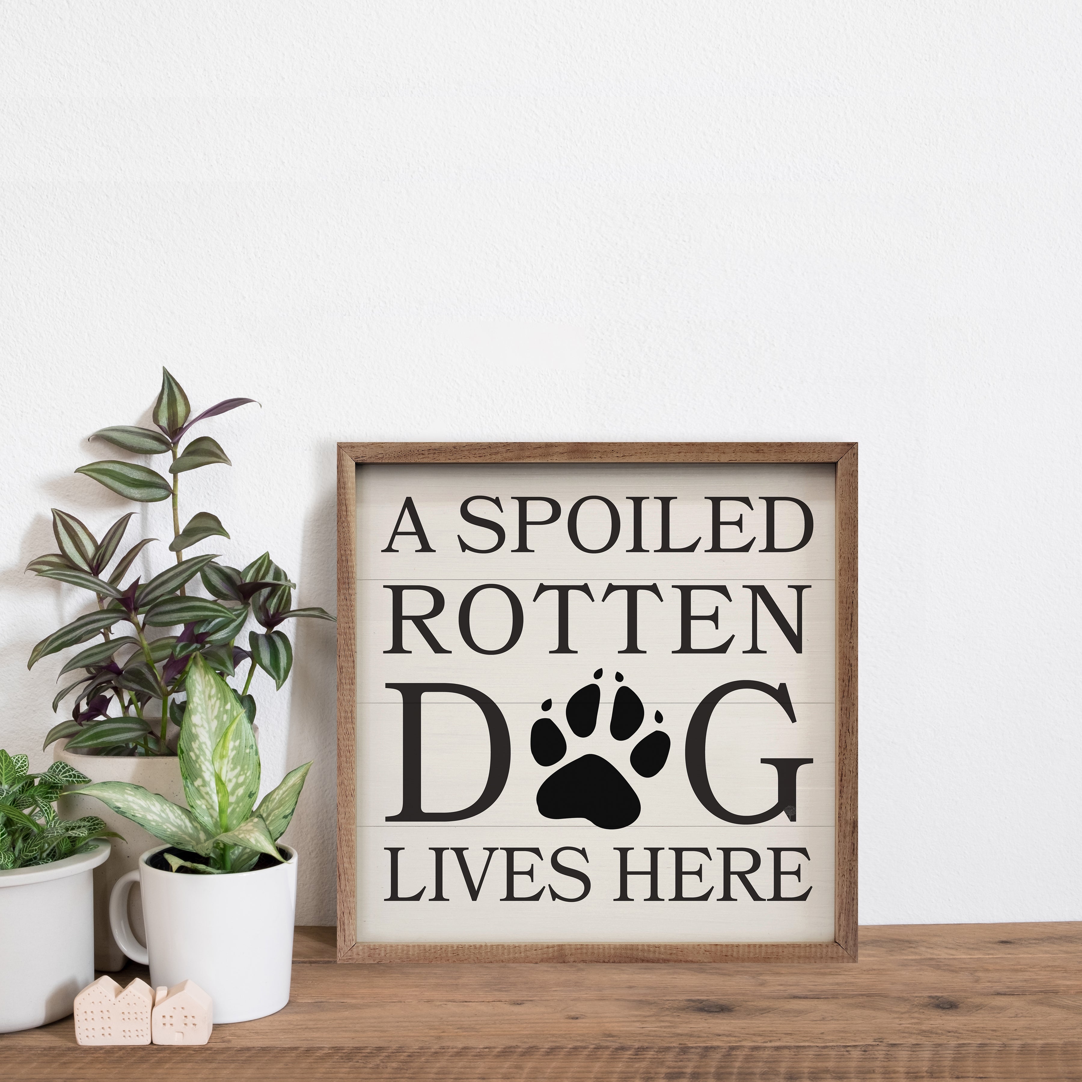 A Spoiled Rotten Dog Lives Here Paw White 16x16 / White