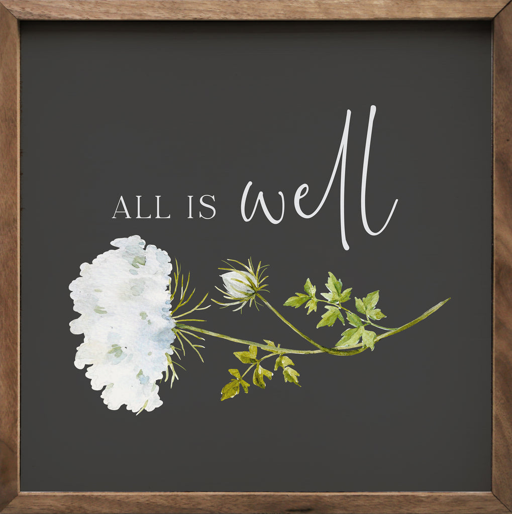 All Is Well Flower Black 16x16 / Black