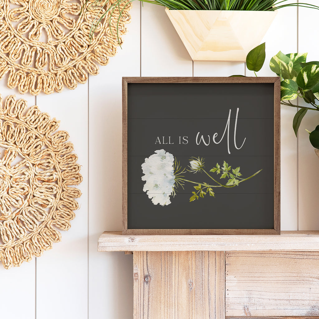 All Is Well Flower Black 16x16 / Black