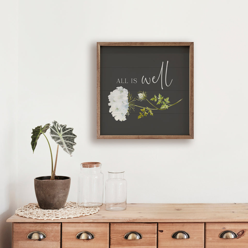 All Is Well Flower Black 16x16 / Black