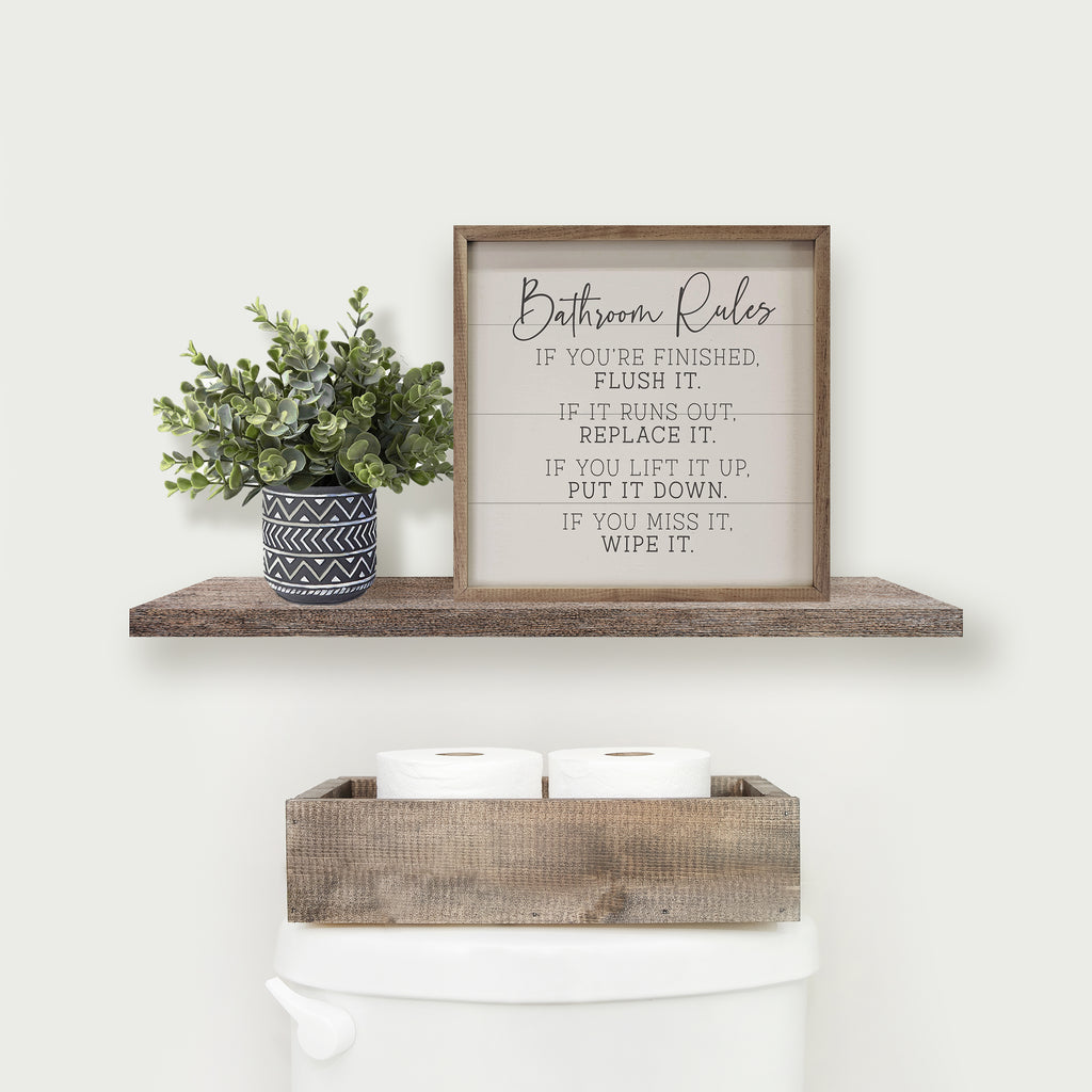 Bathroom Rules If You're Finished White 16x16 / White