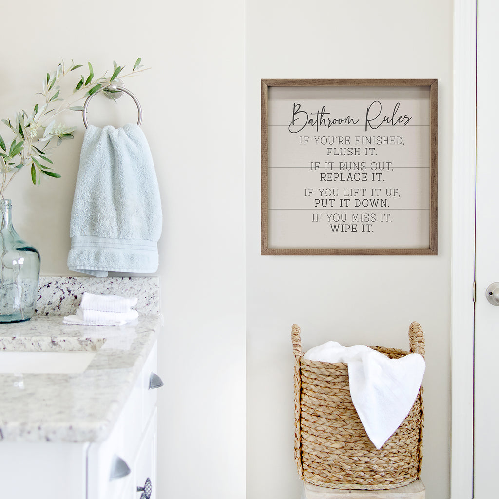 Bathroom Rules If You're Finished White 16x16 / White
