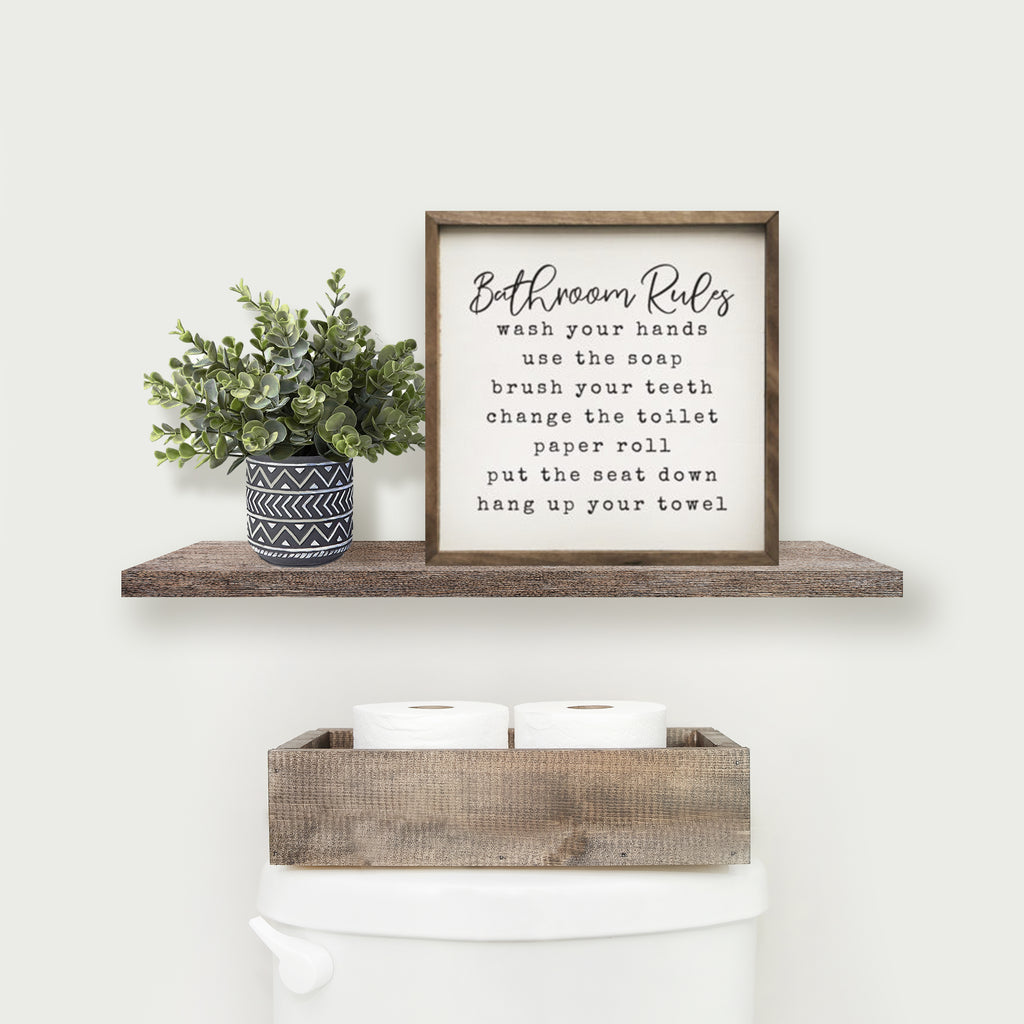 Bathroom Rules White 16x16 / White