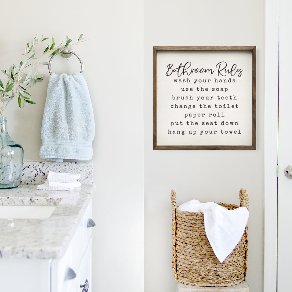 Bathroom Rules White 16x16 / White