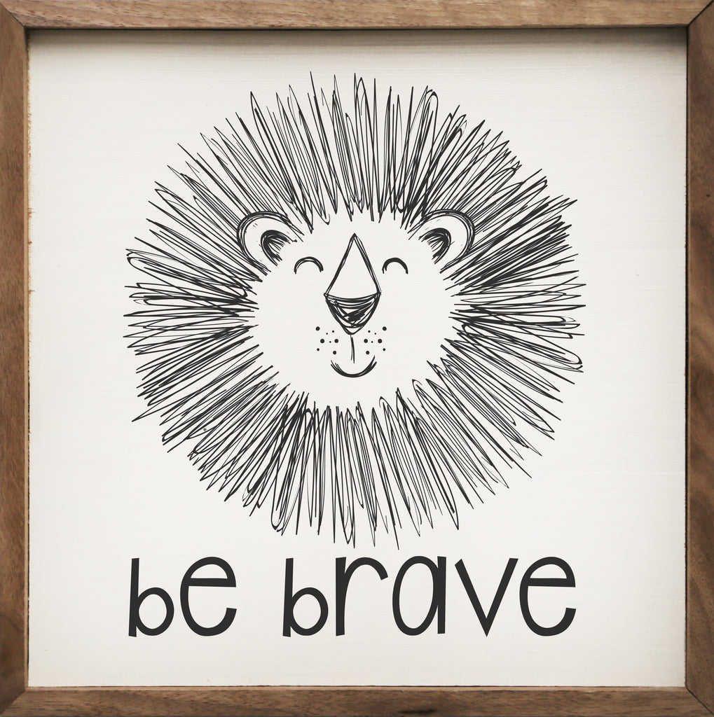 Be Brave Lion Sketch White 16x16 / White