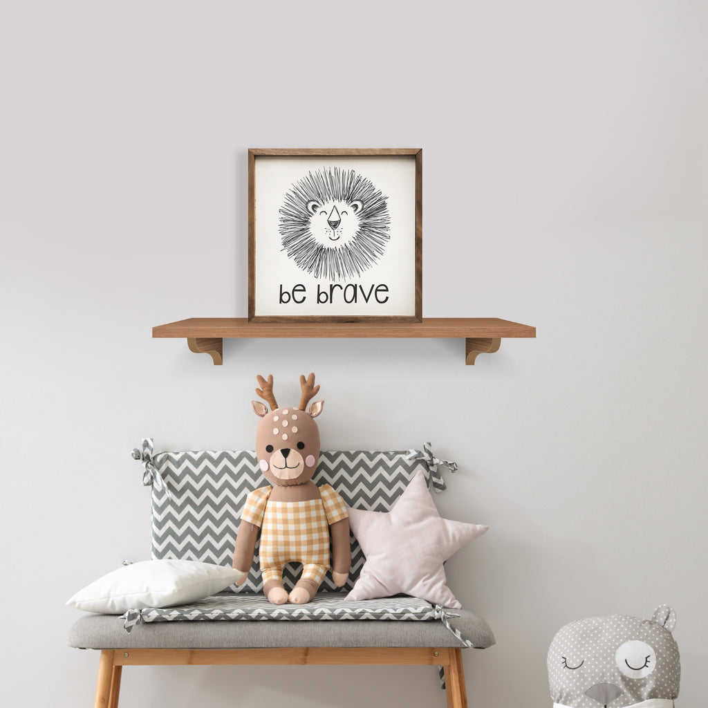 Be Brave Lion Sketch White 16x16 / White