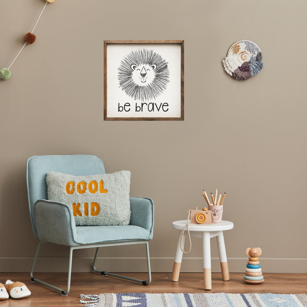 Be Brave Lion Sketch White 16x16 / White