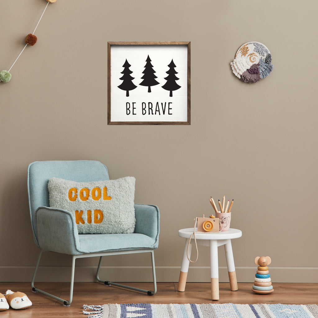 Be Brave Trees Black White 16x16 / White