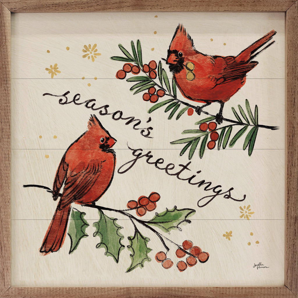 Christmas Lovebirds X Branch By Janelle Penner 16x16 / White